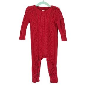Vintage Baby Gap Red Cable Knit Long Sleeve Romper Sweater Coverall Size 12-18 M